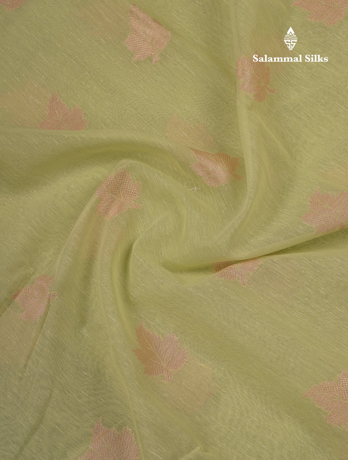 Beautiful Elaichi Green Silver And Copper Zari Buttas Linen Mix Cotton Fancy Saree With Tarditional Border