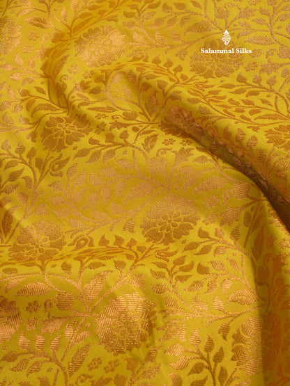Mustard Yellow Bridal Semi Silk Saree With Contrast Peacock Green Border