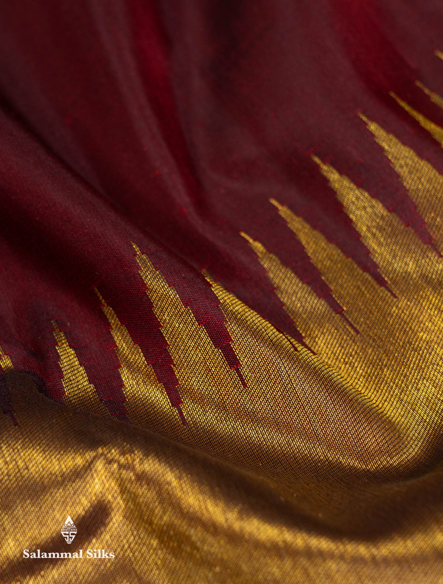 Beautiful Dark Maroon 8Kol Pure Kanjivaram Silk Saree With Traditional Raising Temple Border