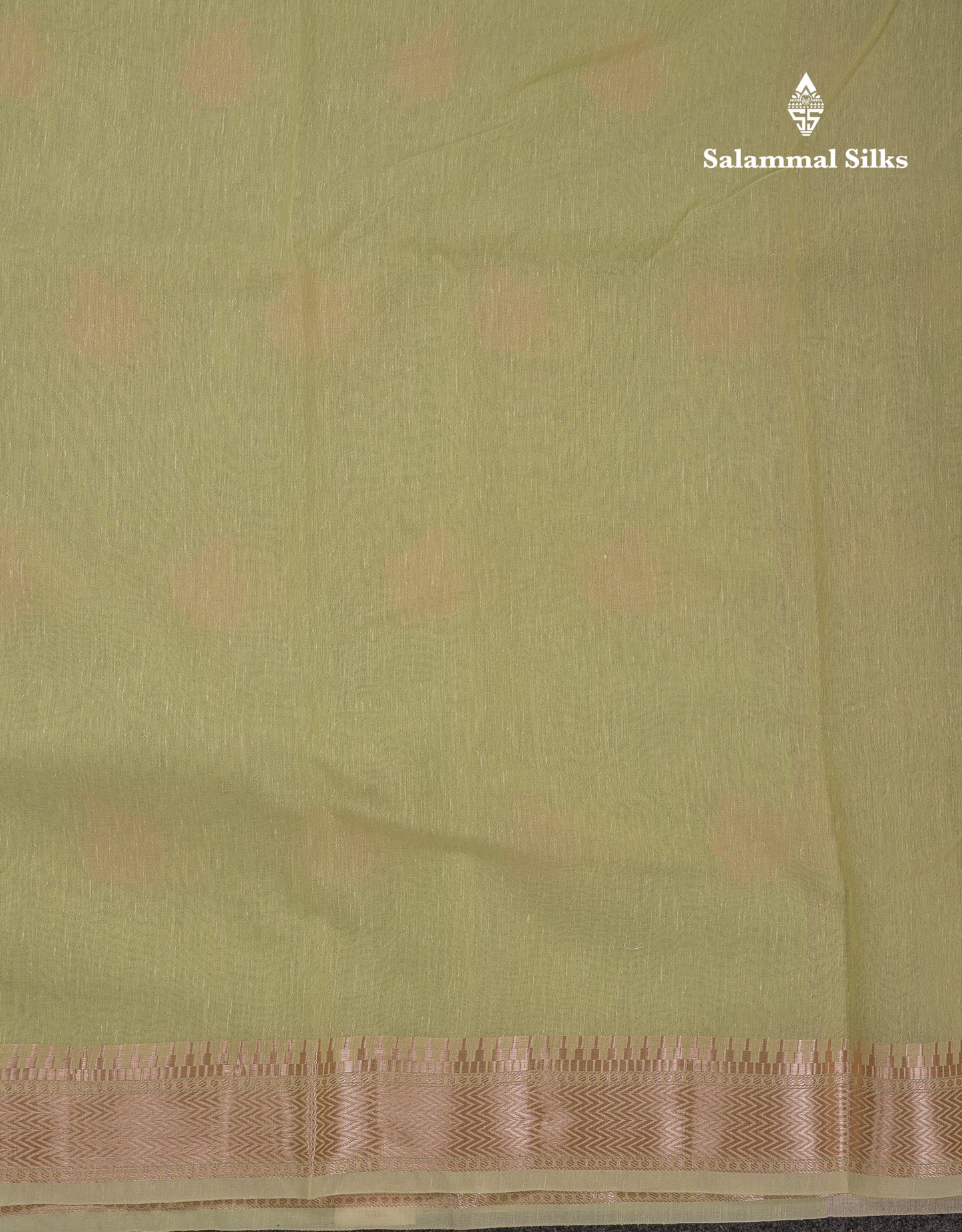 Beautiful Elaichi Green Silver And Copper Zari Buttas Linen Mix Cotton Fancy Saree With Tarditional Border