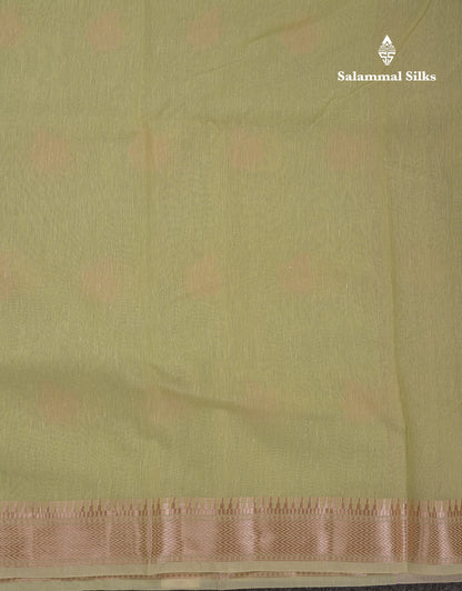 Beautiful Elaichi Green Silver And Copper Zari Buttas Linen Mix Cotton Fancy Saree With Tarditional Border