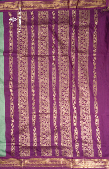 Green Kalyani Cotton Saree With Contrast Purple Border