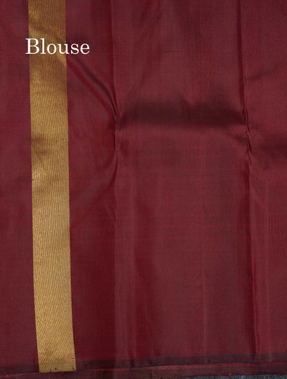 Beautiful Dark Maroon 8Kol Pure Kanjivaram Silk Saree With Traditional Raising Temple Border