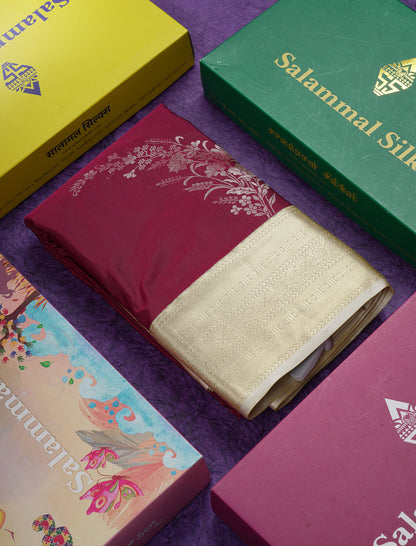 Beautiful Dual Tone Maroon Semi Silk Saree With Contrast Cream Sandal Traditional Medium Border