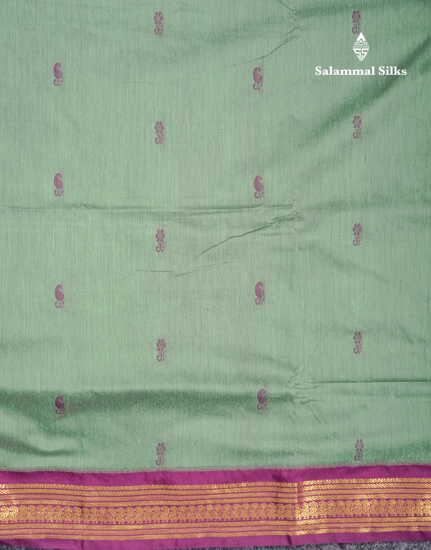 Green Kalyani Cotton Saree With Contrast Purple Border