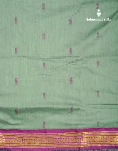 Green Kalyani Cotton Saree With Contrast Purple Border
