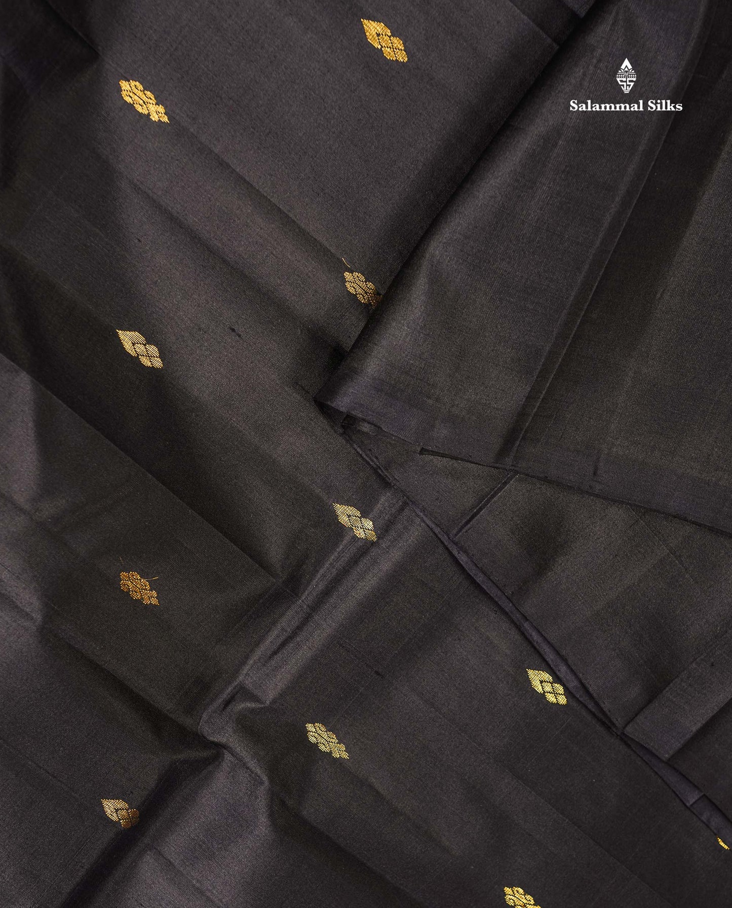 One Side Border Pure Silk Saree - Black Zari Butta With Contrast Manthulir Yellow Traditional Border