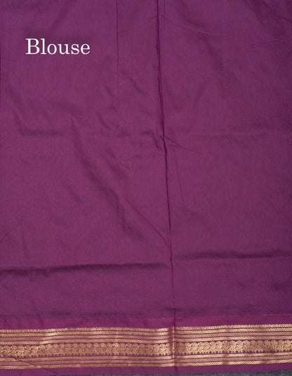 Green Kalyani Cotton Saree With Contrast Purple Border
