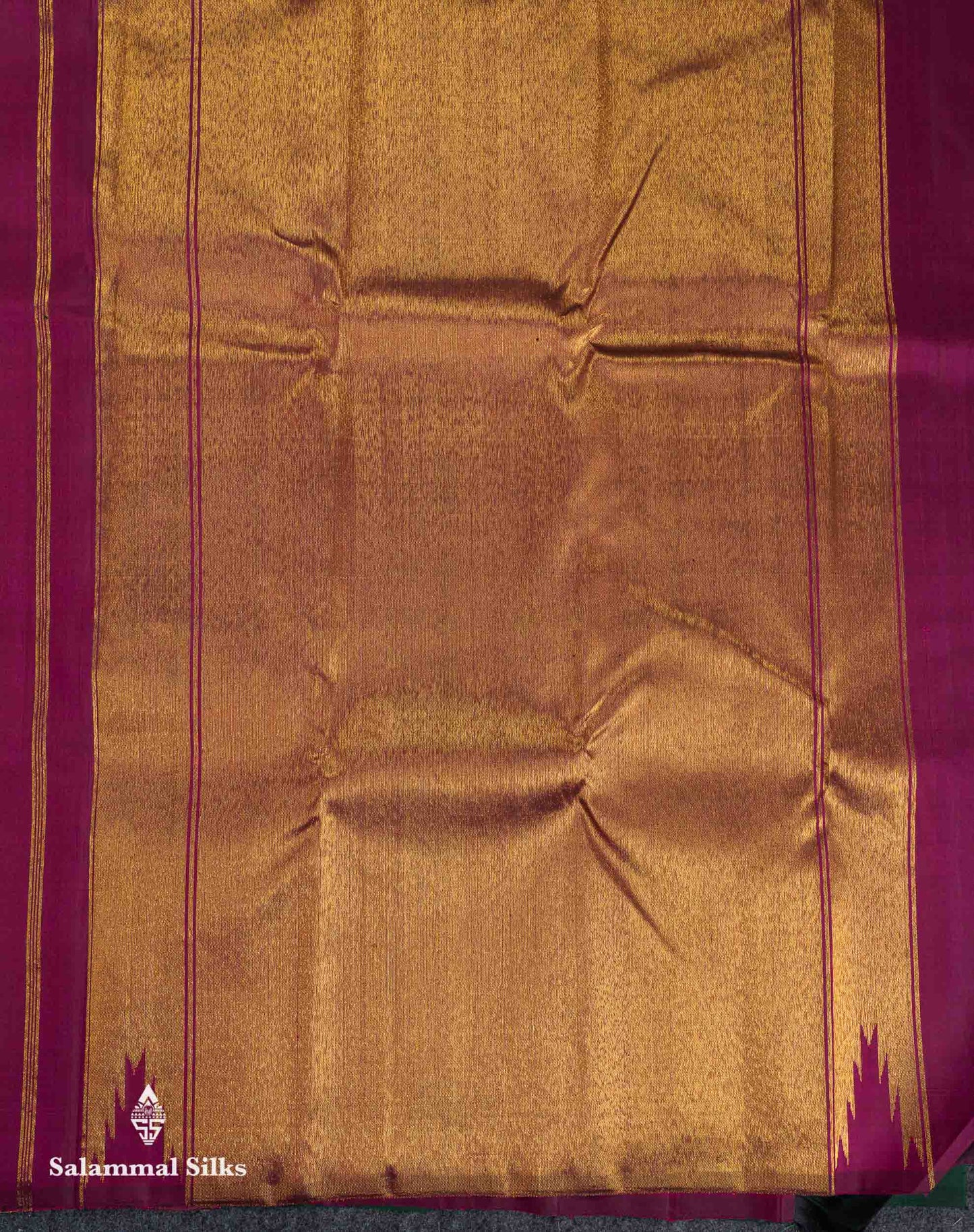 Beautiful Bottle Green 8Kol Pure Kanjivaram Silk Saree With Contrast Magenta Traditional Raising Temple Border