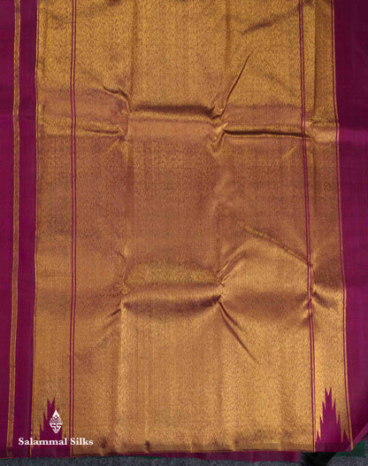 Beautiful Bottle Green 8Kol Pure Kanjivaram Silk Saree With Contrast Magenta Traditional Raising Temple Border