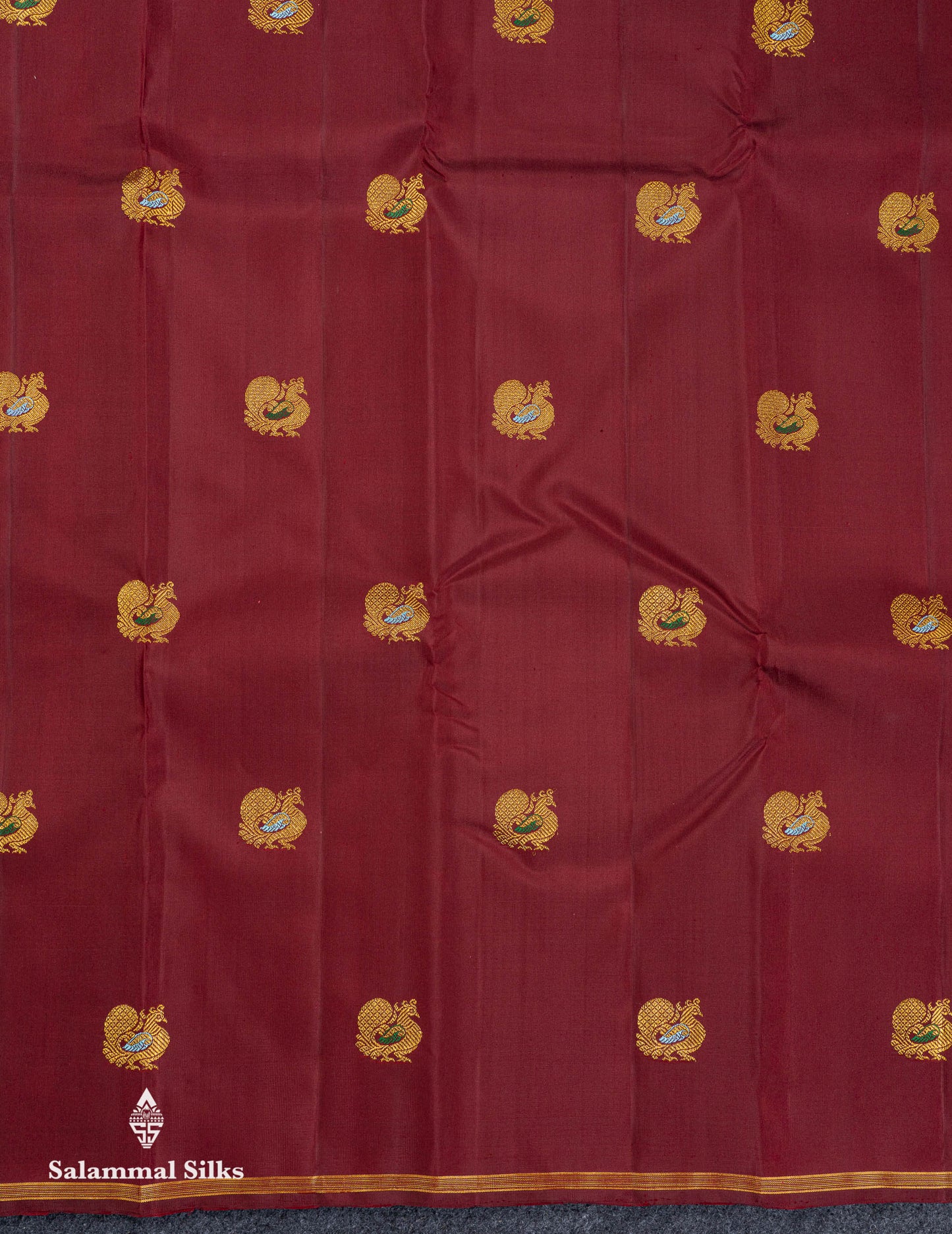 Beautiful Dark Maroon Peacock Menakari Work Butta Pure Kanjivaram Silk Saree With Small Zari Border