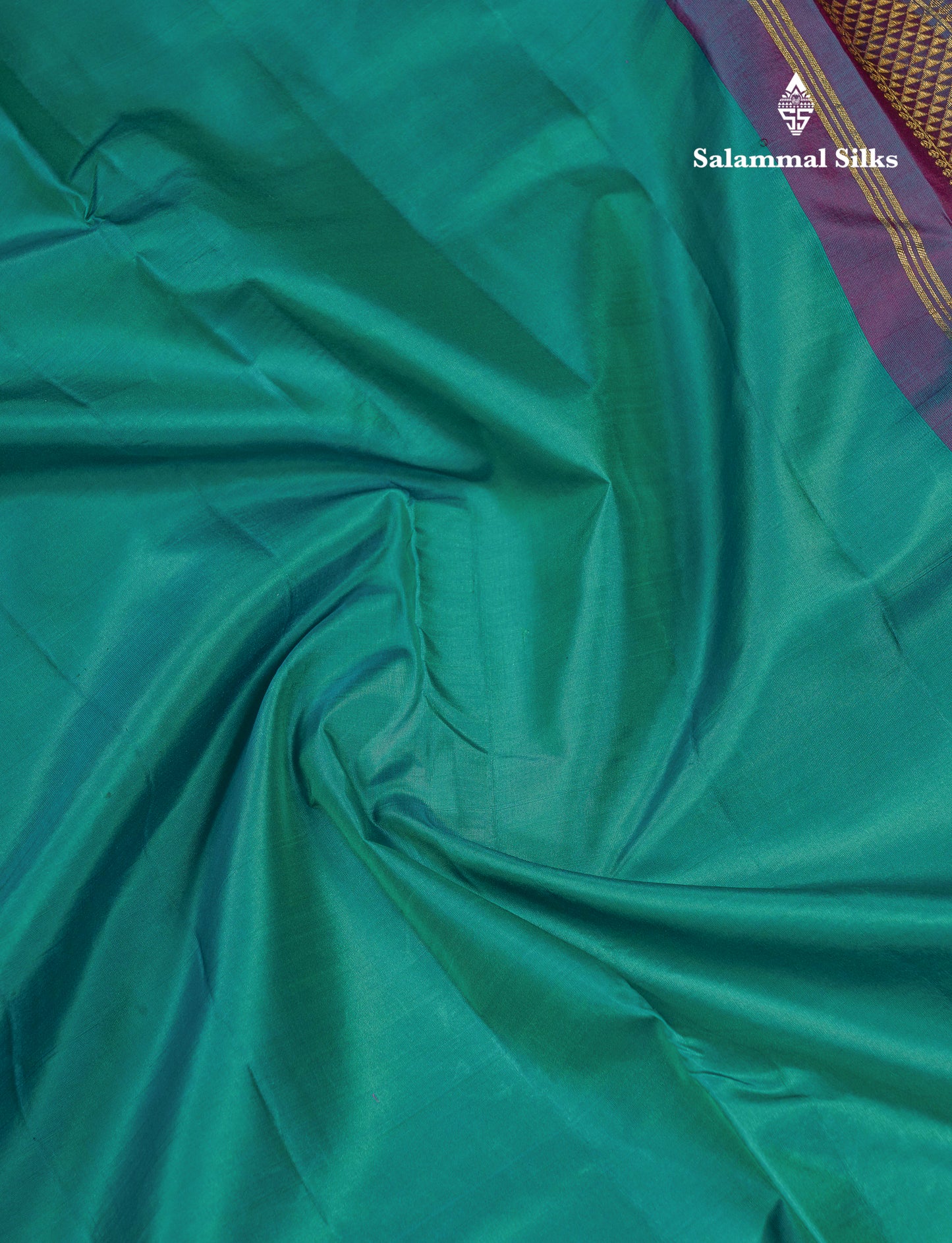 Korvai Beautiful Dual Tone Peacock Green 10 Yards Pure Silk Saree With (4.1 inch) Contrast Dark Magenta Traditional Border