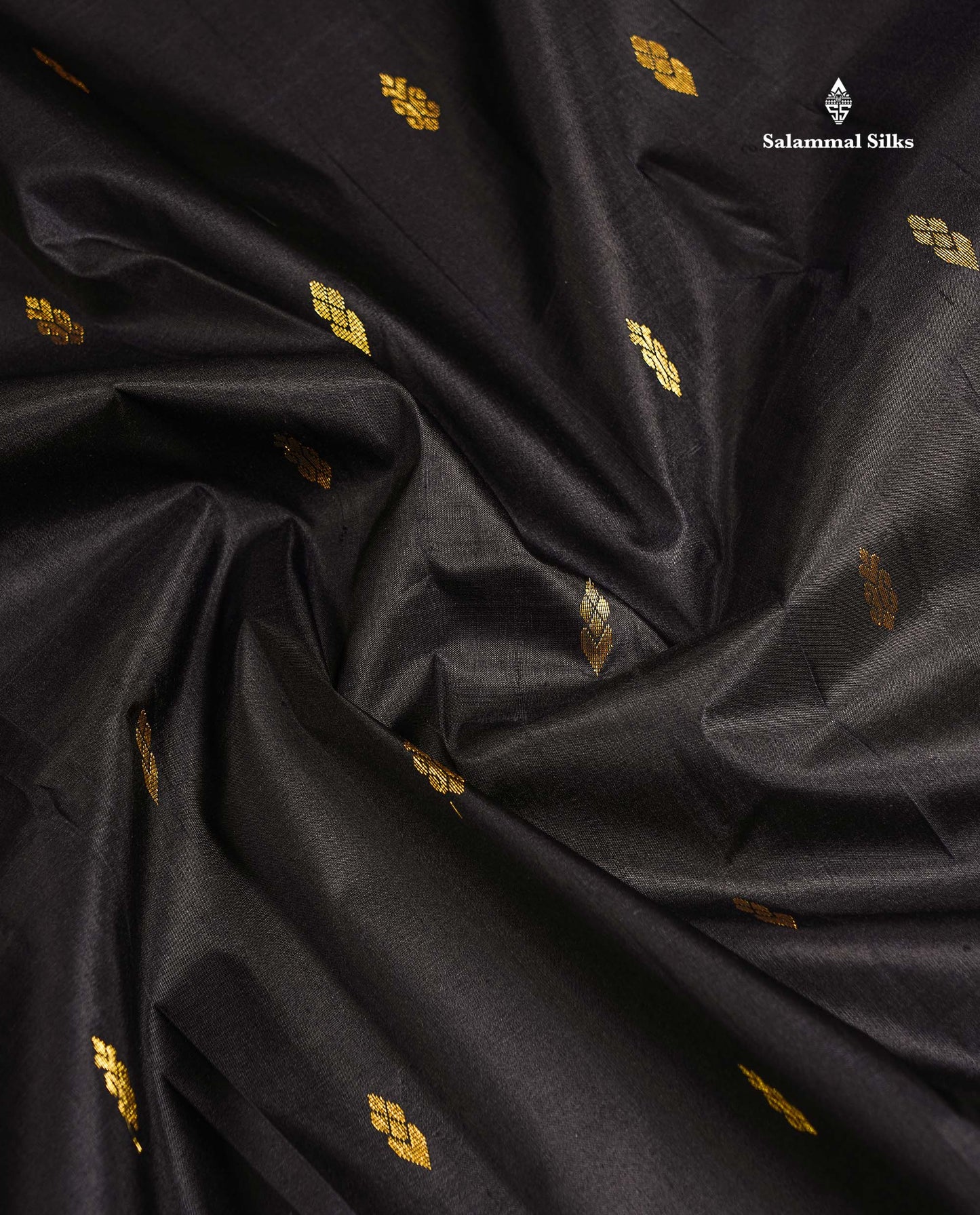 One Side Border Pure Silk Saree - Black Zari Butta With Contrast Manthulir Yellow Traditional Border