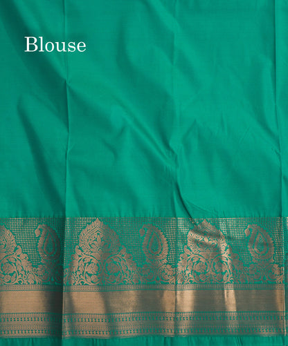 Mustard Yellow Bridal Semi Silk Saree With Contrast Peacock Green Border
