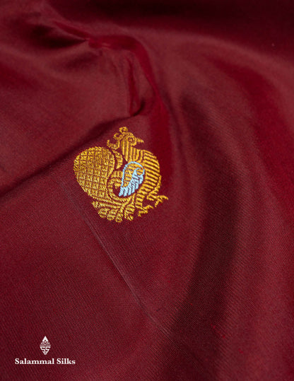 Beautiful Dark Maroon Peacock Menakari Work Butta Pure Kanjivaram Silk Saree With Small Zari Border