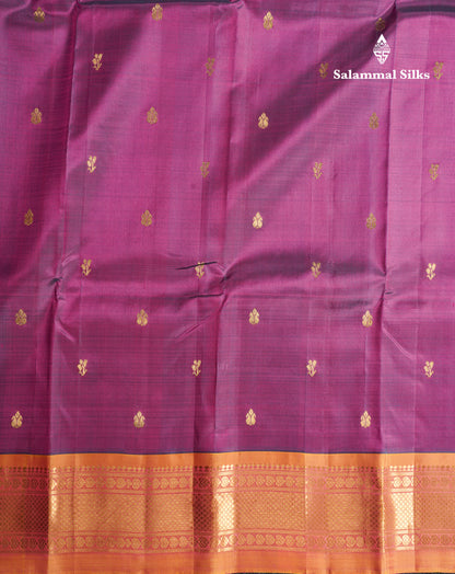 Dual Tone Magenta Pure Kanjivaram Silk Saree With Contrast Pinkish Orange One Side Border