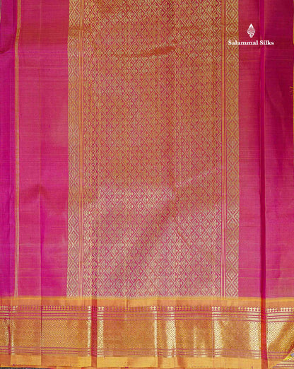 One Side Border Pure Silk Saree - Magenta Pink Zari Butta With Contrast Mustard Yellow Traditional Border