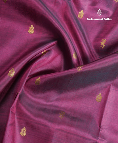 Dual Tone Magenta Pure Kanjivaram Silk Saree With Contrast Pinkish Orange One Side Border