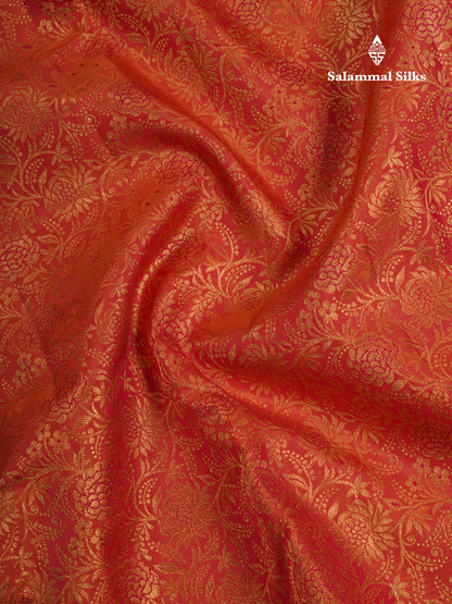 Pinkish Orange Beautiful Bridal 2G Zari Pure Kanjivaram Silk Saree With Self Border