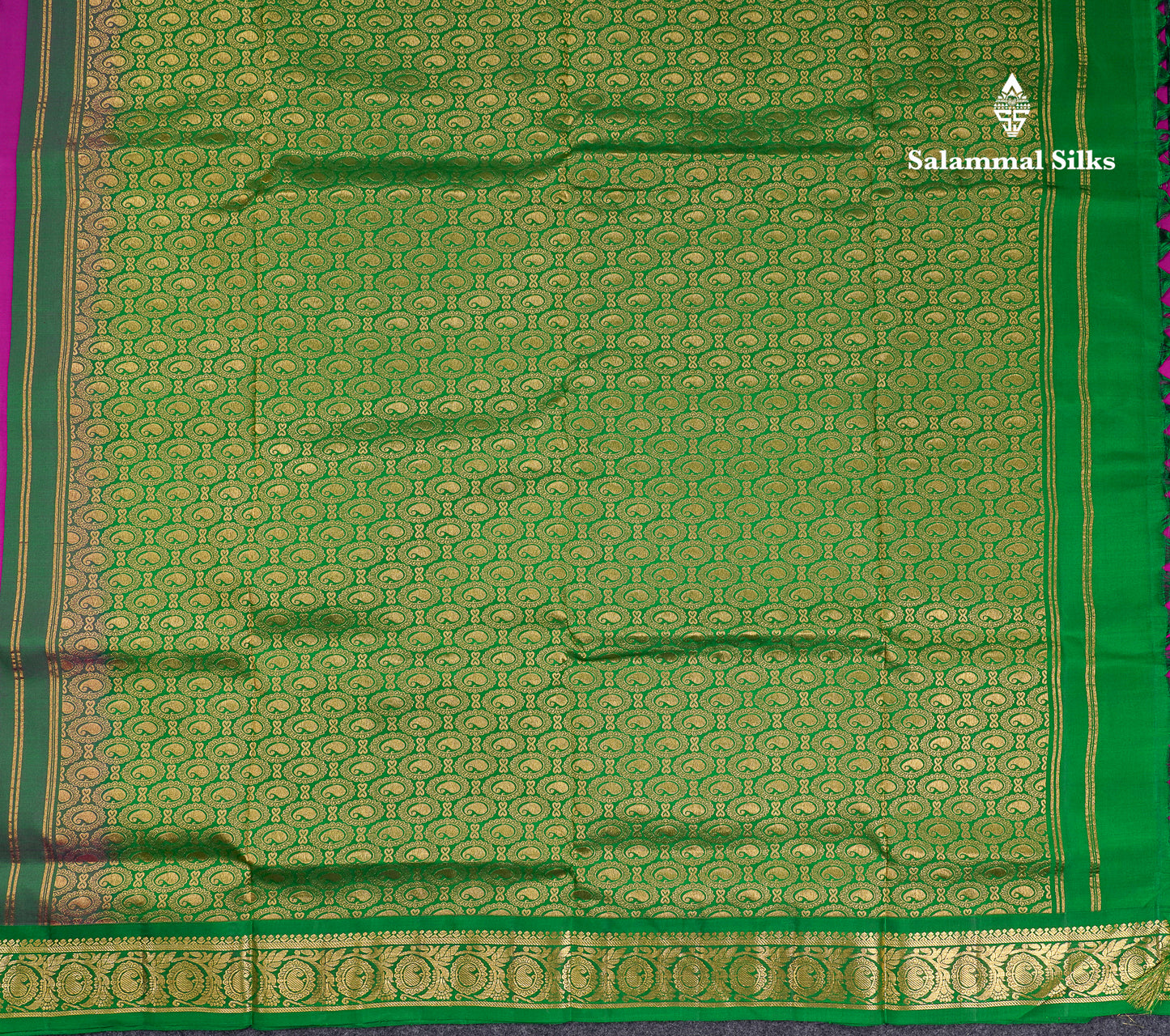 Beautiful Dark Purple 9 Yards Pure Silk Saree With (3.7inch) Contrast Green Border