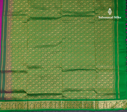 Beautiful Dark Purple 9 Yards Pure Silk Saree With (3.7inch) Contrast Green Border