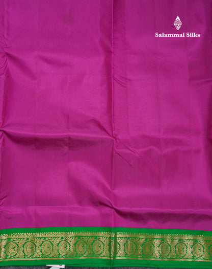 Beautiful Dark Purple 9 Yards Pure Silk Saree With (3.7inch) Contrast Green Border