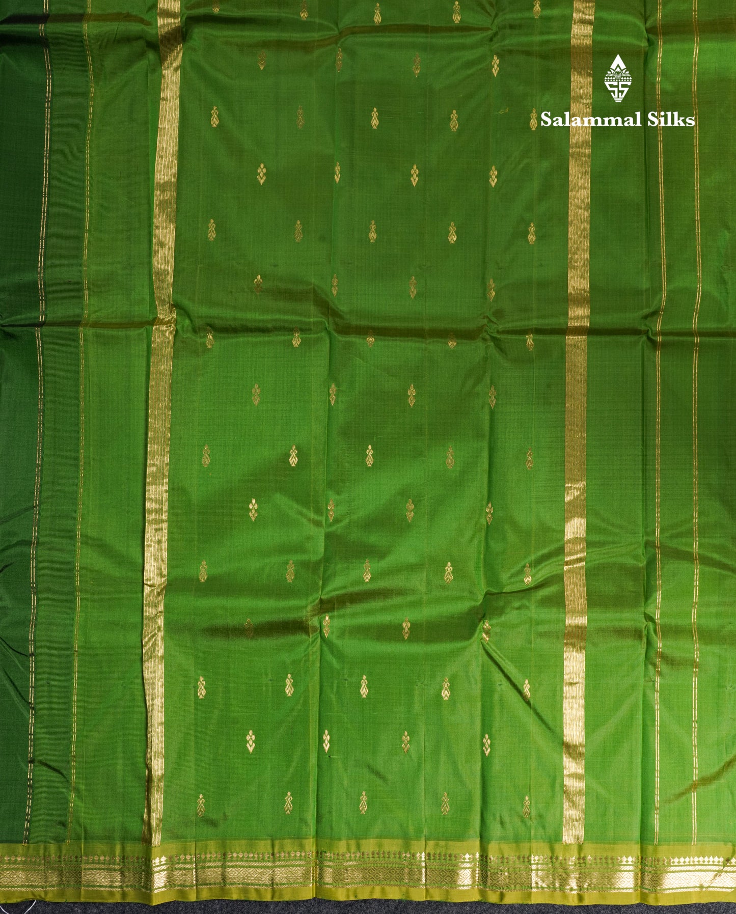 Bottle Green Pure Kanjivaram Silk Saree With Contrast Manthulir Yellow One Side Border