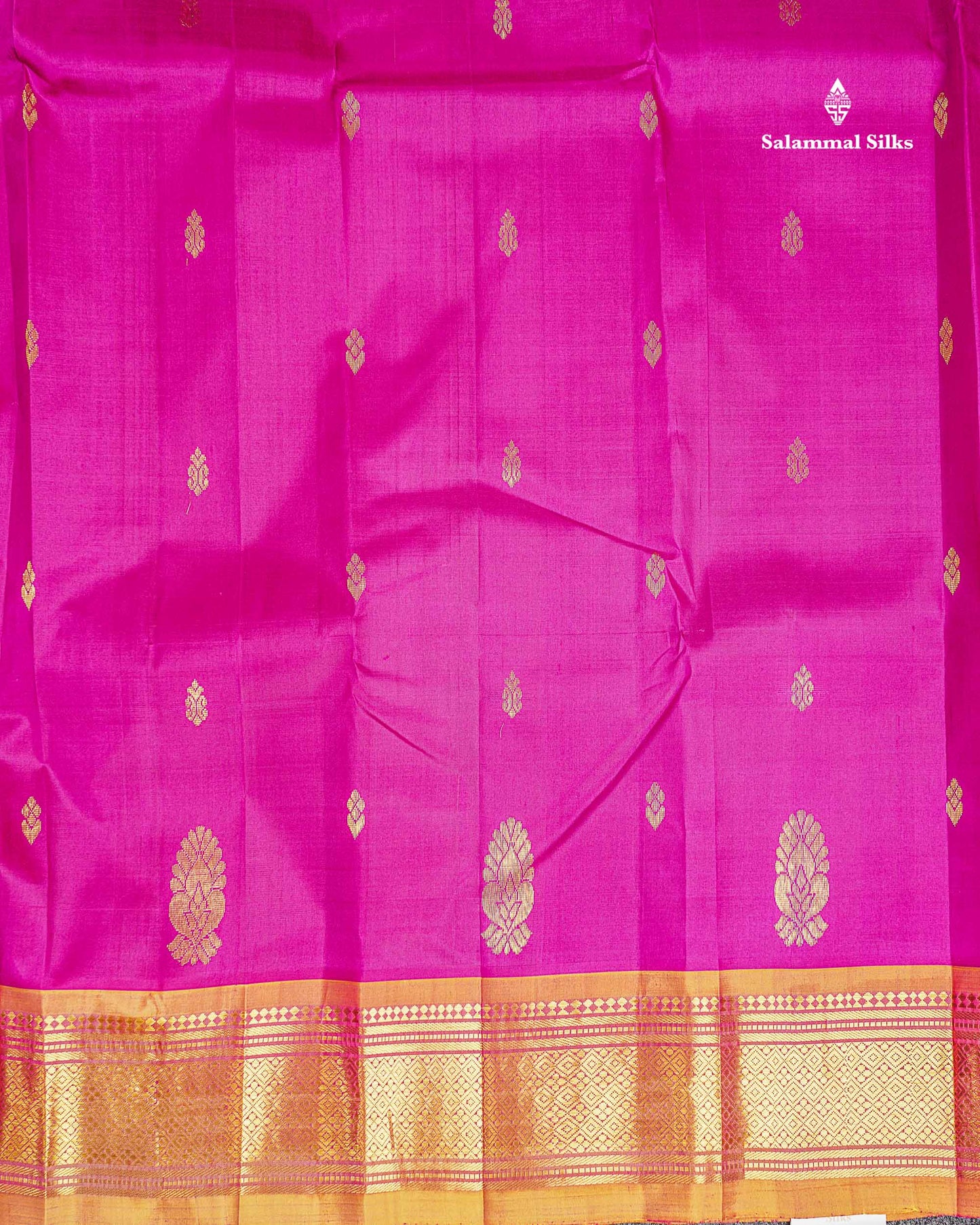 One Side Border Pure Silk Saree - Magenta Pink Zari Butta With Contrast Mustard Yellow Traditional Border