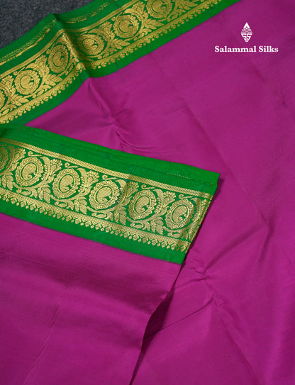 Beautiful Dark Purple 9 Yards Pure Silk Saree With (3.7inch) Contrast Green Border