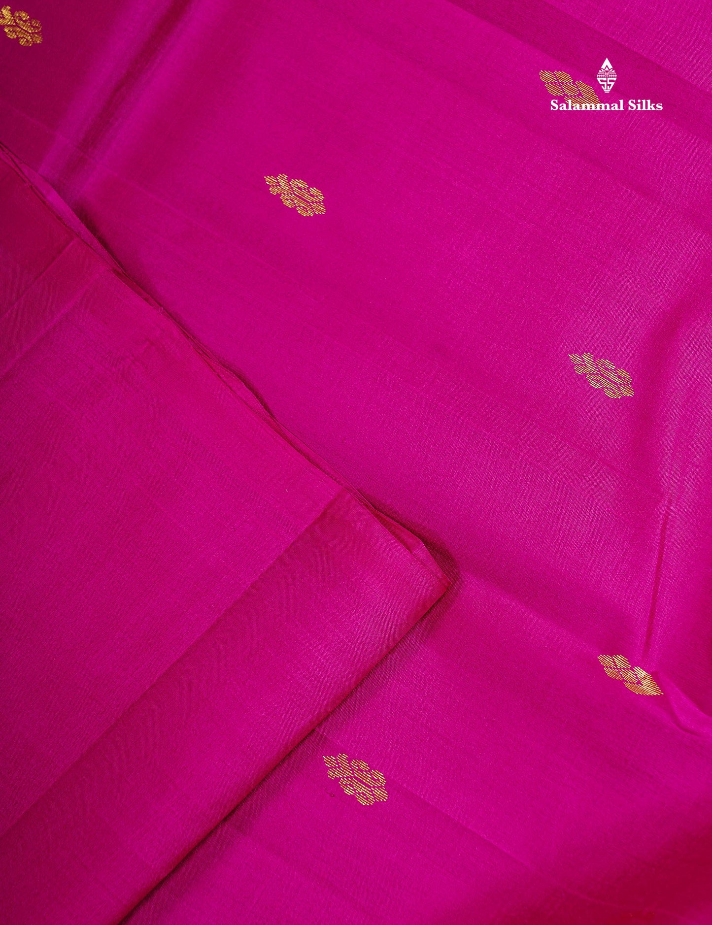One Side Border Pure Silk Saree - Magenta Pink Zari Butta With Contrast Mustard Yellow Traditional Border