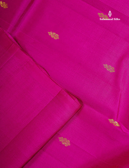 One Side Border Pure Silk Saree - Magenta Pink Zari Butta With Contrast Mustard Yellow Traditional Border