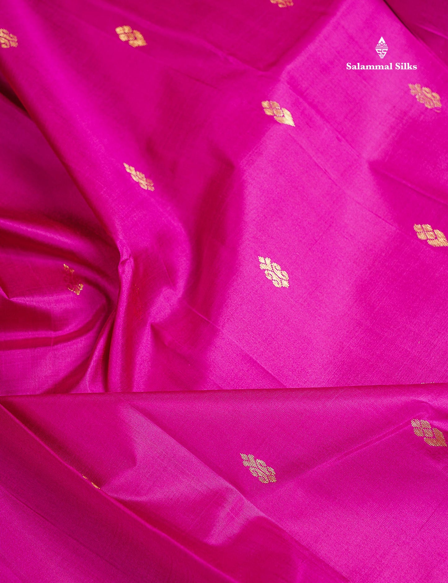 One Side Border Pure Silk Saree - Magenta Pink Zari Butta With Contrast Mustard Yellow Traditional Border