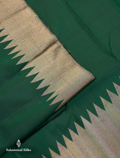 Beautiful Bottle Green 8Kol Pure Kanjivaram Silk Saree With Traditional Raising Temple Border