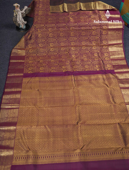 Dark Magenta Bridal Kanjivaram Pure Silk Saree With Gold Zari Traditional Border