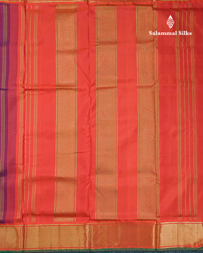 Beautiful Dual Tone Magenta 10 Yards Pure Silk Saree With (5inch) Contrast Orange Traditional Border
