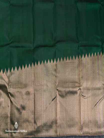 Beautiful Bottle Green 8Kol Pure Kanjivaram Silk Saree With Traditional Raising Temple Border