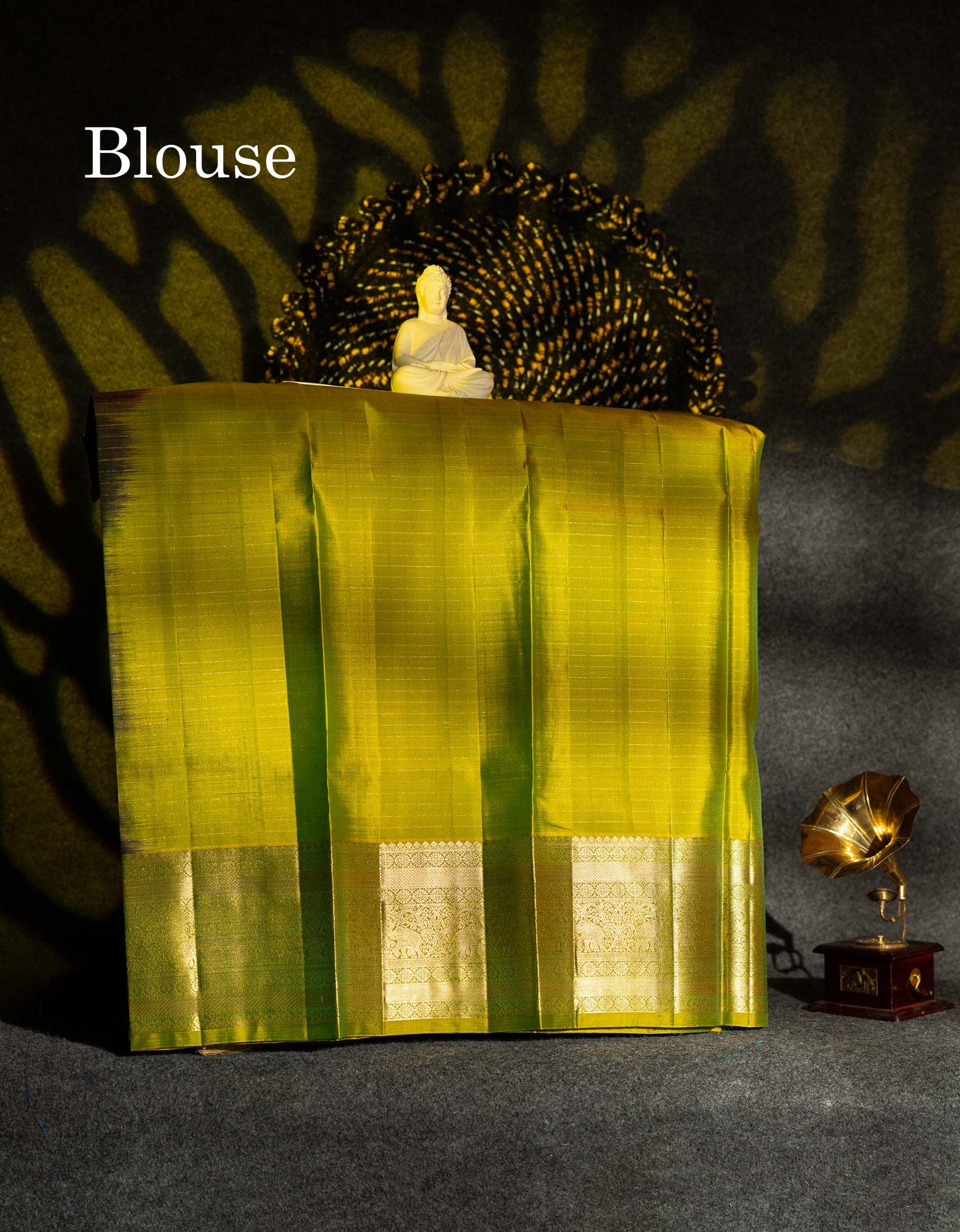 Beautiful Pure Silk Pattu Pavadai Checks(Dual Tone Bottle Green) With Contrast Manthulir Green Blouse 36"