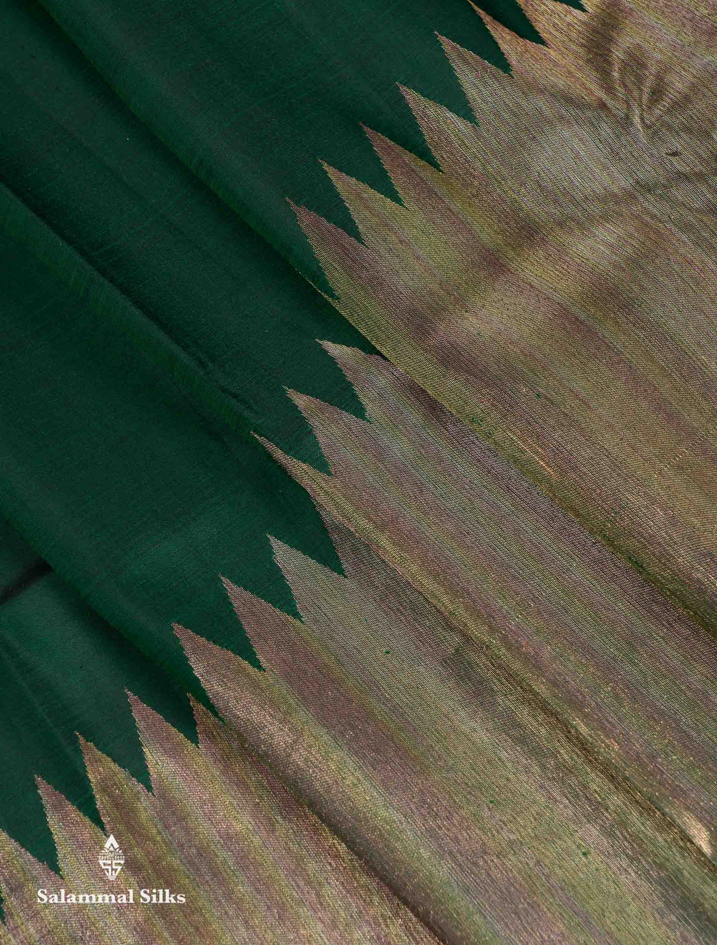 Beautiful Bottle Green 8Kol Pure Kanjivaram Silk Saree With Traditional Raising Temple Border