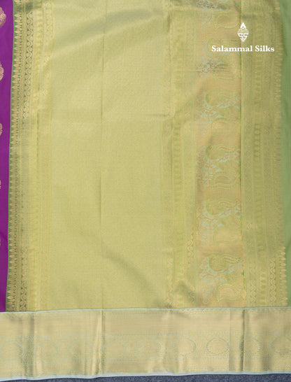 Dark Purple Semi Silk Saree With Contrast Pista Green Border