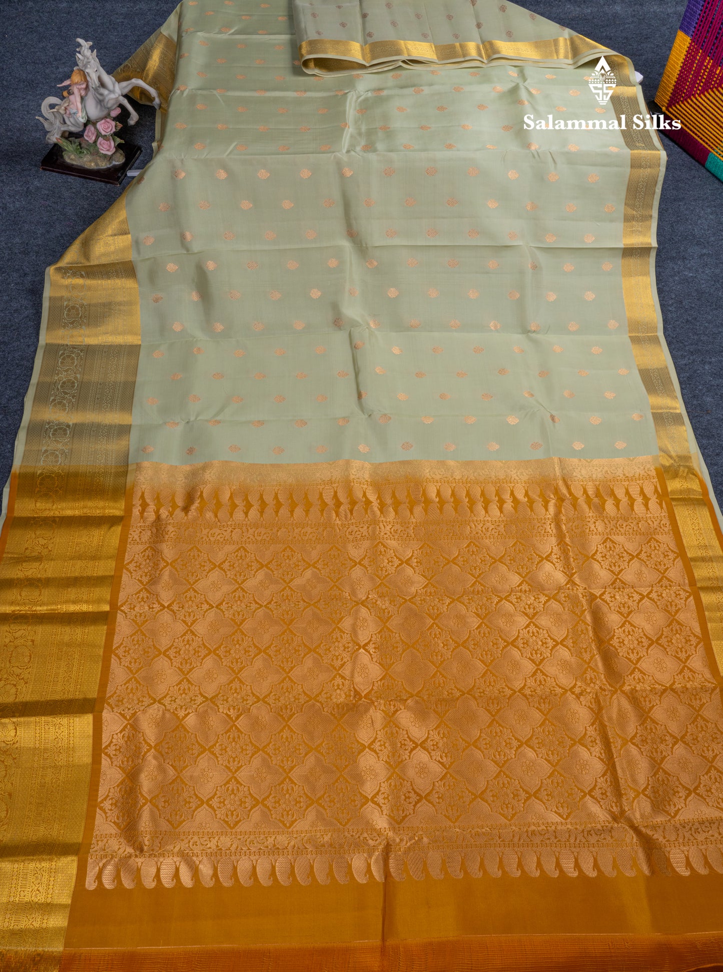 Light Elaichi Green Puremix Silk Saree With Contrast Mustard Yellow Blouse