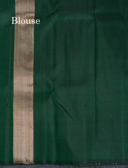 Beautiful Bottle Green 8Kol Pure Kanjivaram Silk Saree With Traditional Raising Temple Border