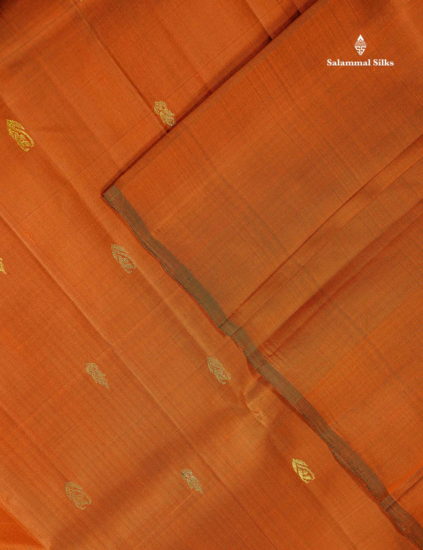 One Side Border Pure Silk Saree - Brown Zari Butta With Contrast Yellow Traditional Border