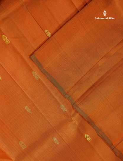 One Side Border Pure Silk Saree - Brown Zari Butta With Contrast Yellow Traditional Border