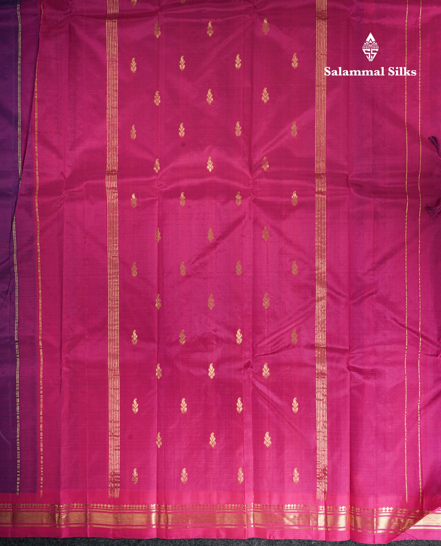 Dual Tone Purple Pure Kanjivaram Silk Saree With Contrast Pink One Side Border
