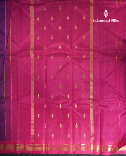 Dual Tone Purple Pure Kanjivaram Silk Saree With Contrast Pink One Side Border