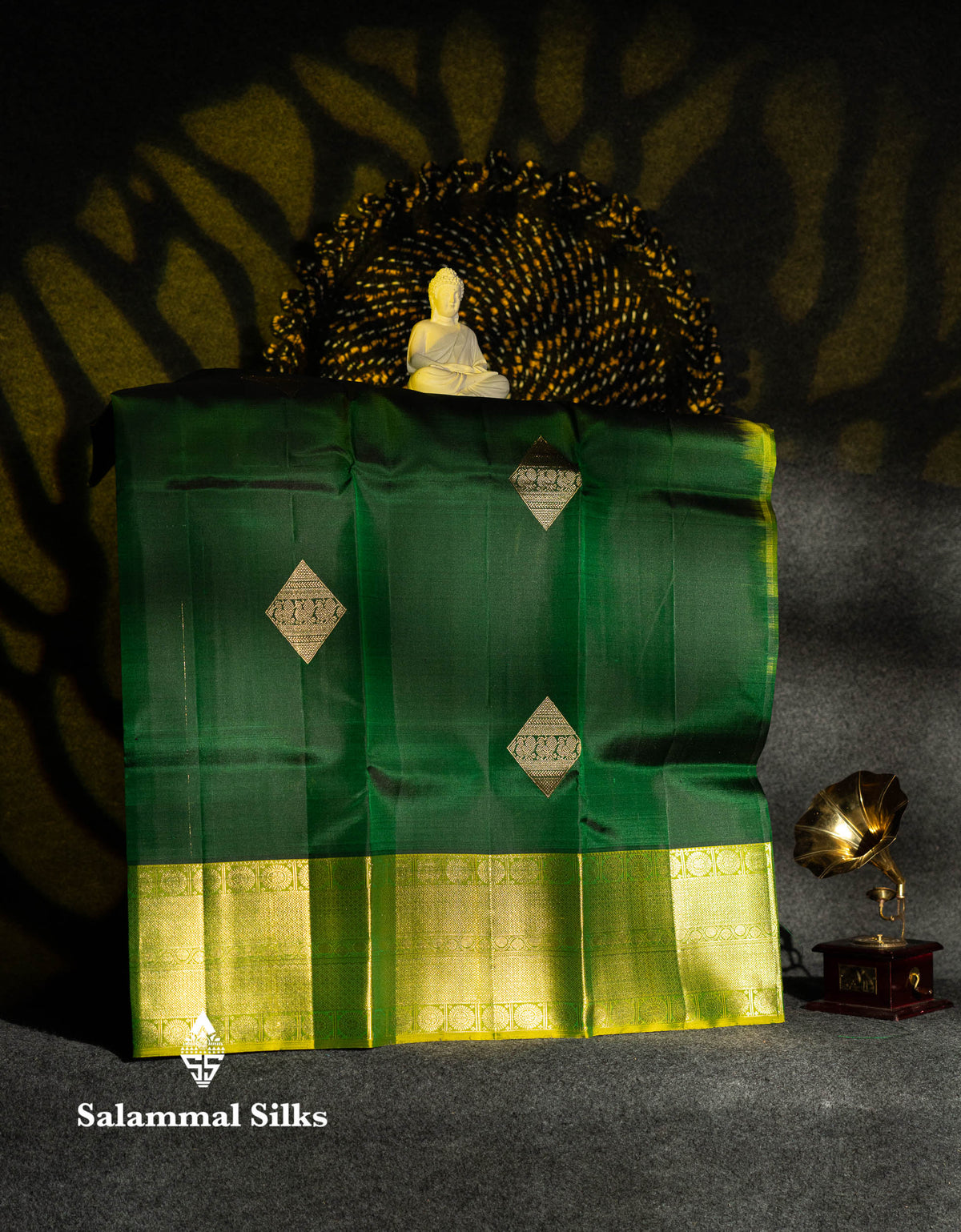 Beautiful Pure Silk Pattu Pavadai (Bottle Green) With Contrast Manthulir Green Blouse 36"