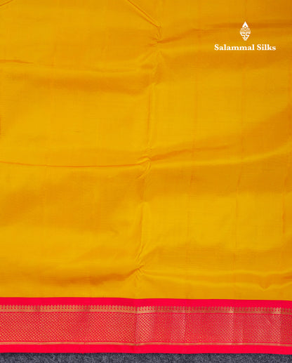 Korvai Beautiful Yellow 10 Yards Pure Silk Saree With (4.1 inch) Contrast Chilly Red Traditional Border