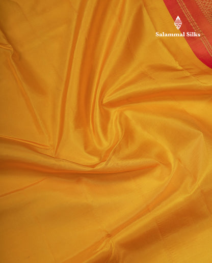 Korvai Beautiful Yellow 10 Yards Pure Silk Saree With (4.1 inch) Contrast Chilly Red Traditional Border