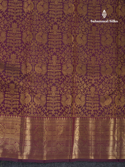 Dark Magenta Bridal Kanjivaram Pure Silk Saree With Gold Zari Traditional Border