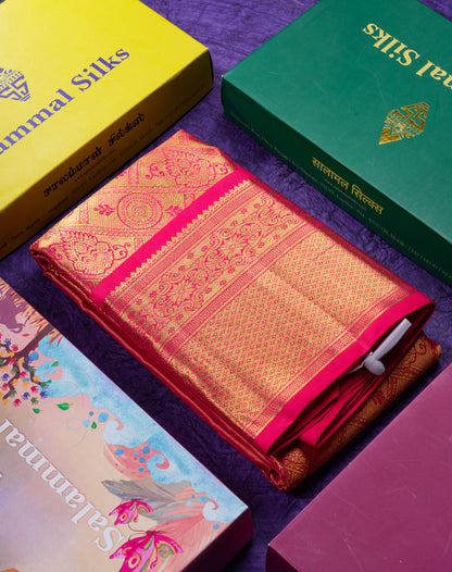 Beautiful Pink Tissue Bridal Pure Kanjivaram Silk Saree With Traditional Evening Morning Border